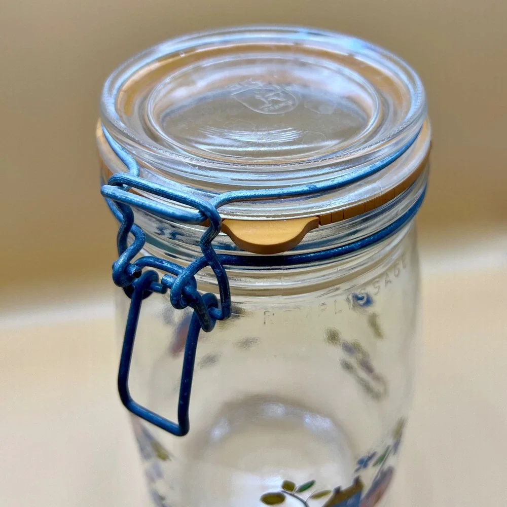 Vintage ARC France 1.5L Glass Heartland Canister Cottagecore Wire Hinged Lid